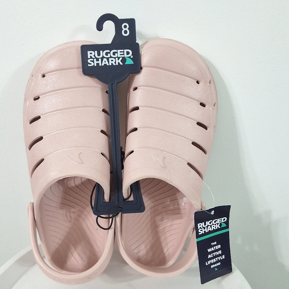 Rugged Shark Women's Blush Pink Sparkly EVA Clogs, Size 8, New With Tag